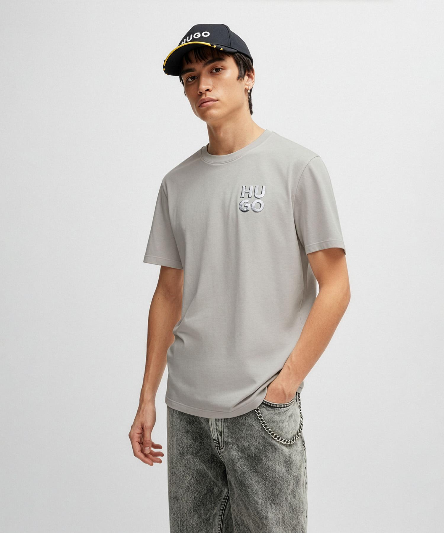 Hugo Reflective Logo Short Sleeve T-Shirt Regular Fit 50508944_055 Grey/Xl