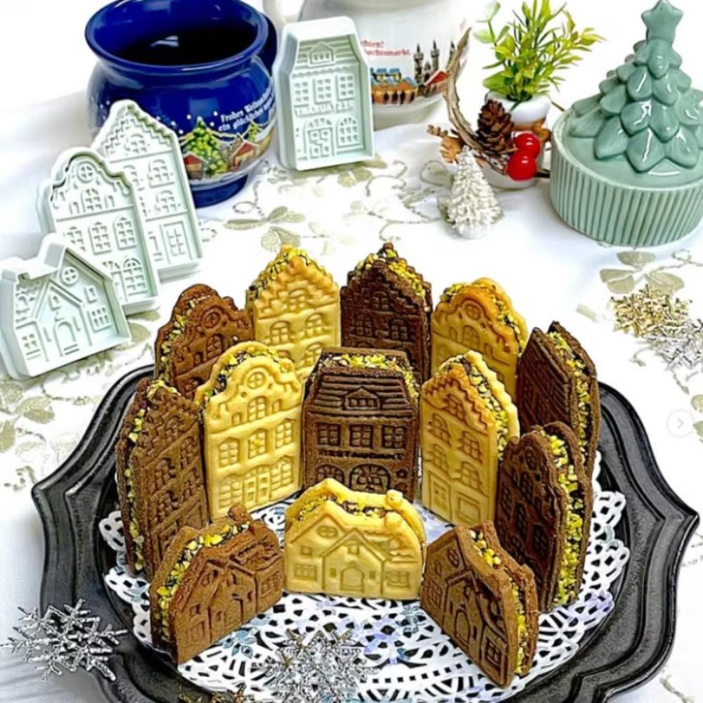 4-teilige 3D-geprägte Keksausstecher mit Federdruck-Design, Fondantformen, Keksstempel, Festlich