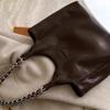 New Fashion Large Capacity Shoulder Bags Vintage Brown PU Leather Women's Tote Bags Chain Underarm Bucket Bags for Commuter