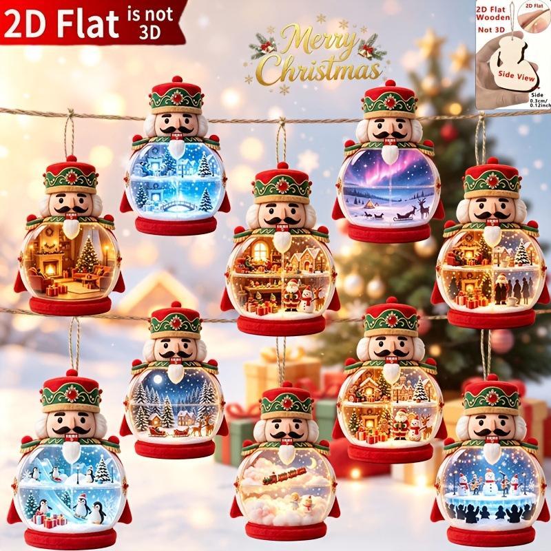 Set Of 10 Wooden Nutcracker-Themed Hanging Ornaments With Strings – Festive Holiday Tree & Party Decorations
