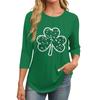 3/4 Langarm Damenoberteile Lässiges Tunika-Top Basic Plissiertes Hemd Locker St. Patrick Print Top