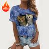 Sommer T-Shirts Tier Niedliche Katze 3D Druck Streetwear Damen Lässige Mode T-Shirt Y2K Weiblich Mädchen Oberteile T-Shirts Kleidung