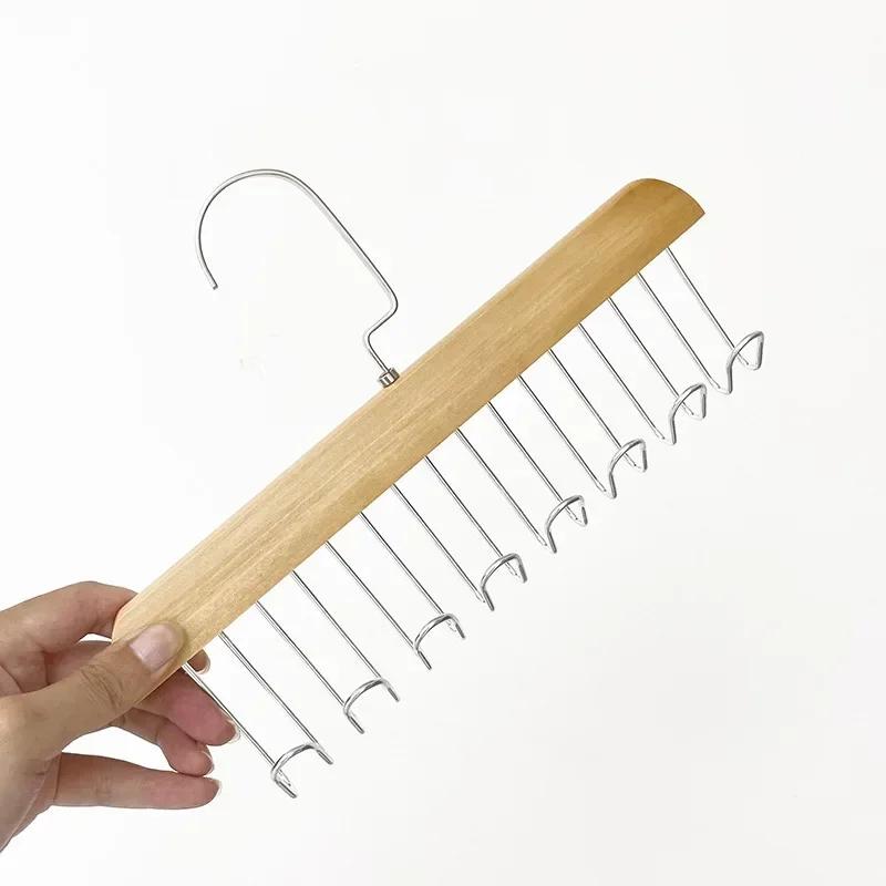 Solid Wood 8 Hook Hanger Rack Multifu Drying Rack For Hanging Belts Hats Vests Underwear Silk Scarves Household Storage Goodies