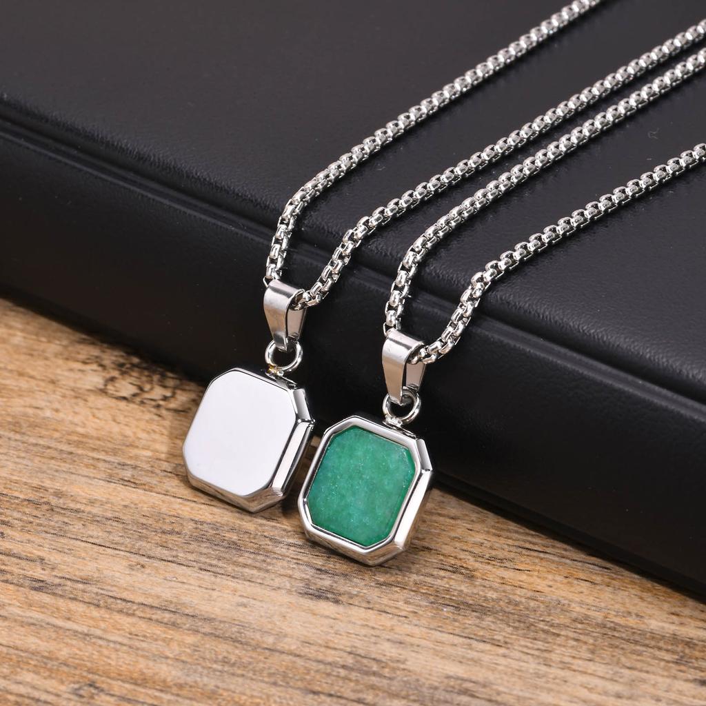 Square Natural Stone Necklaces for Men Women,Waterproof Multiple Colors Geometric Pendant Collar,Trendy Jewelry Gifts
