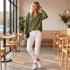 Women's Fashion V-Neck Long Sleeve Pullover Sweatshirt Color for Casual Everyday Wear