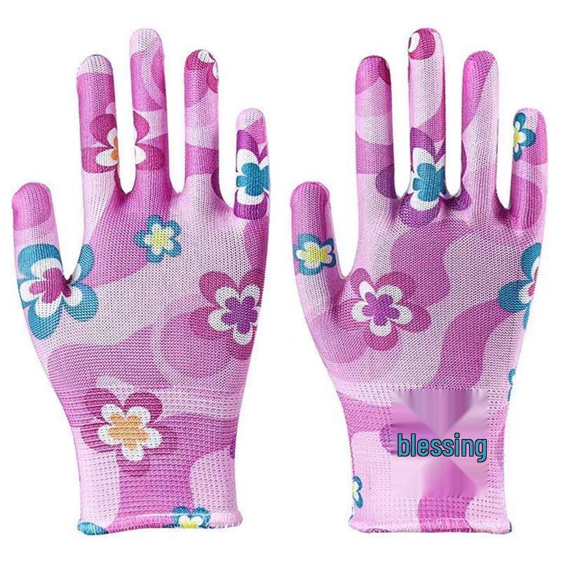 Women's Non-Slip Breathable Nylon Work Gloves - Durable, Thin, and Patterned for Labor Protection