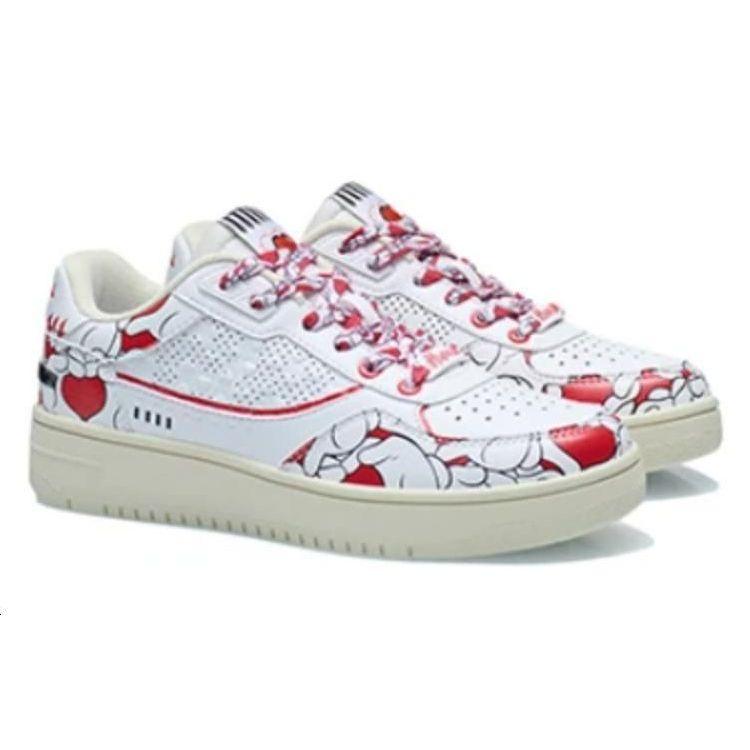 Li Ning Disney X  Synthetic Leather Quick-Dry Lightweight Breathable Low-Top Sneakers Women sneakers White Red AGCS146-1