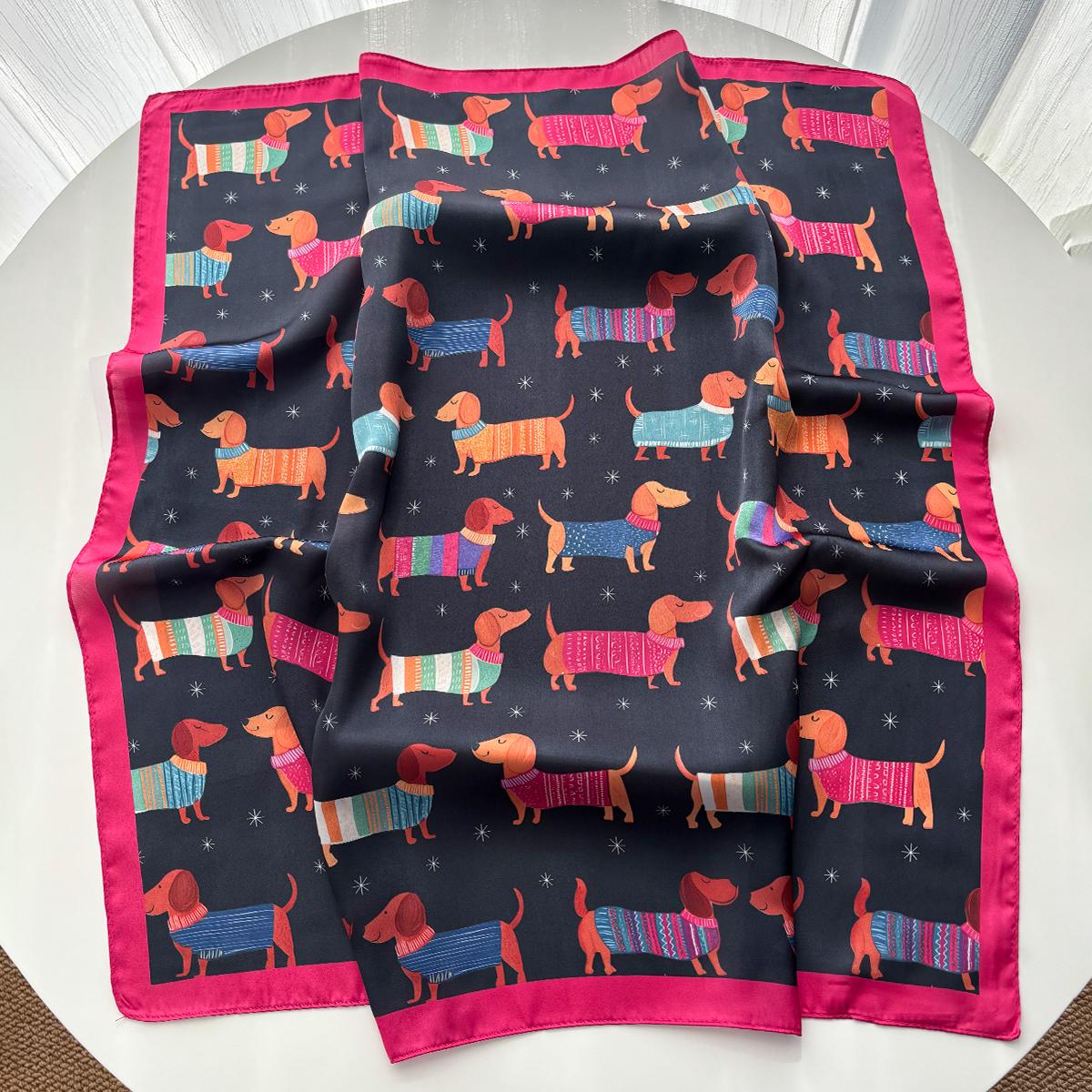 

Cotton Dog Printed Square Scarf For Women Stylish Imitation Silk Scarves Bandanas Luxury Hijab Neckerchief Elegant Shawl Wraps