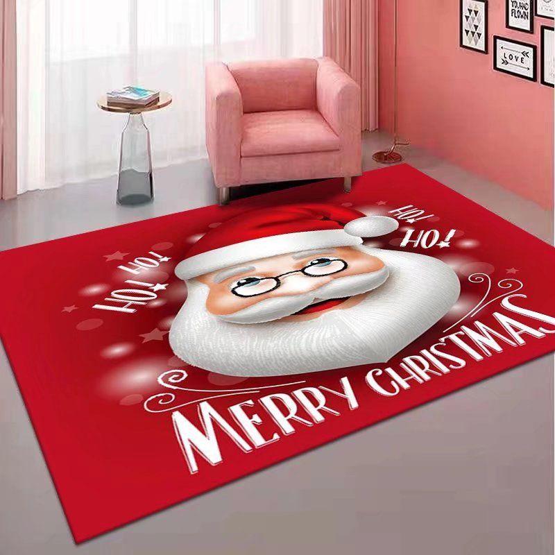 VIKAMA Christmas Rectangle Area Rug Soft Santa Sleigh Reindeer Moon Print Non Slip Mat For Living Room Sofa Side Xmas Home Decor