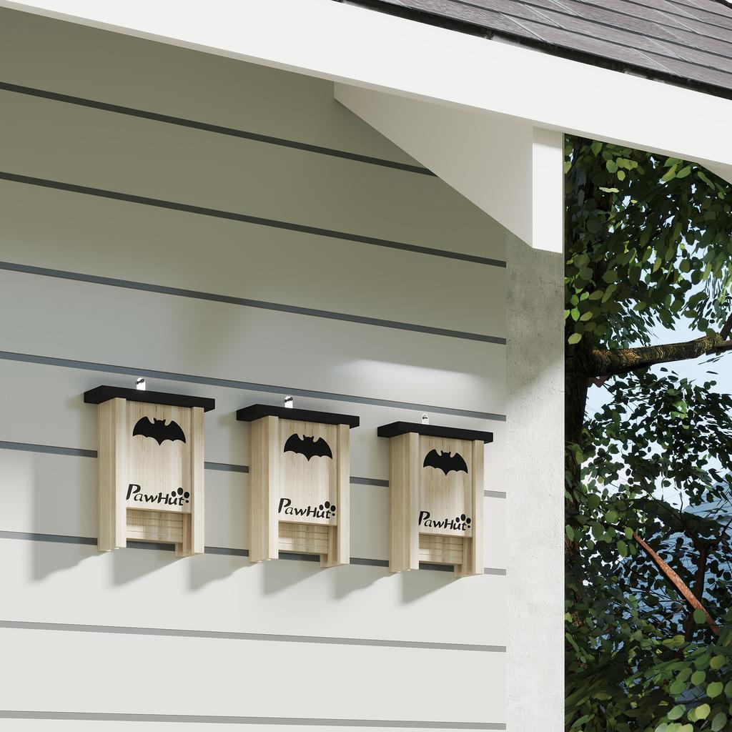Set of 3 Fir Wood Bat Boxes, 18x6x22.5 Cm, Wood Color