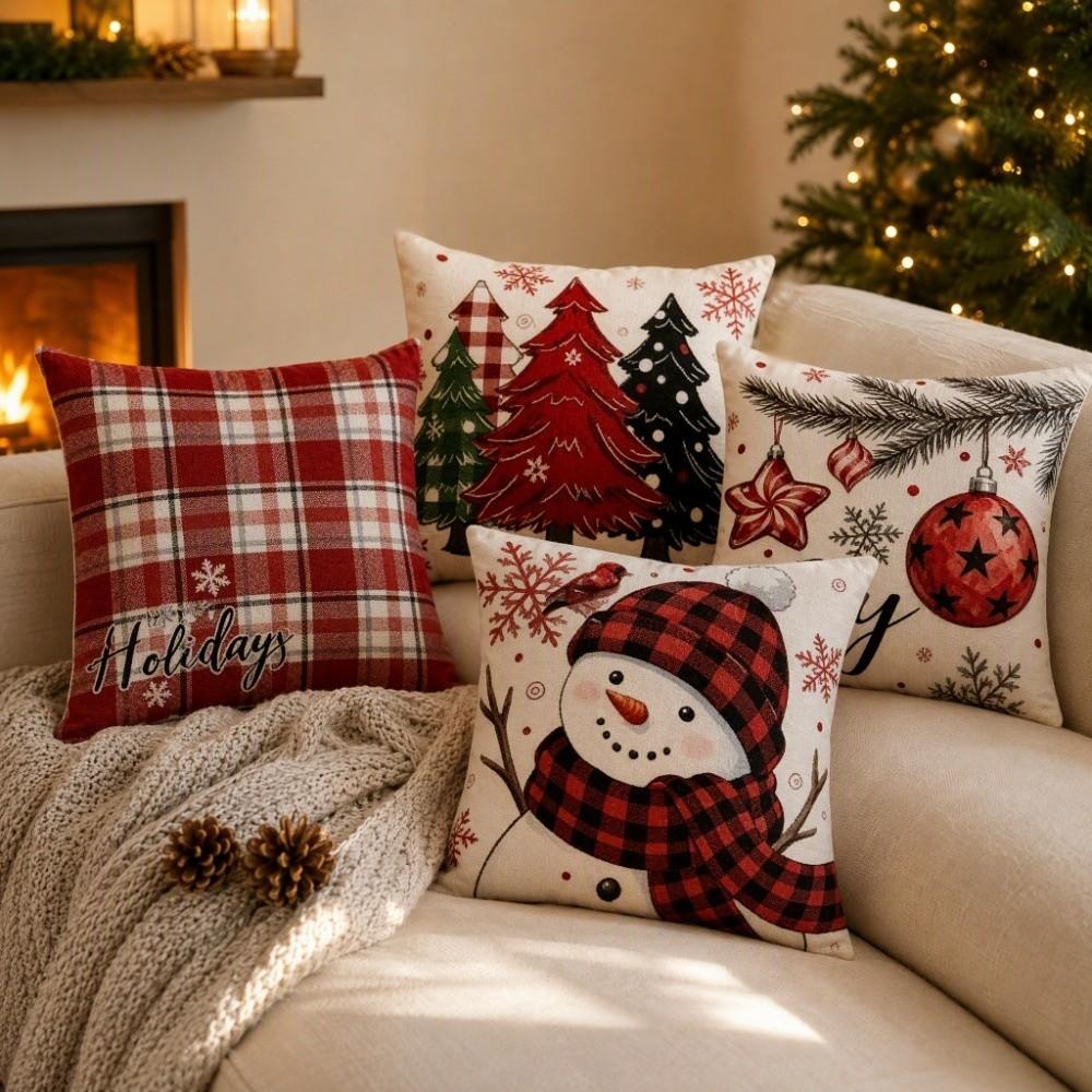 Elk Deer Christmas Pillow Cover Linen Xmas Tree Pillowslip Snowman Pillow Cover Living Room Sofa