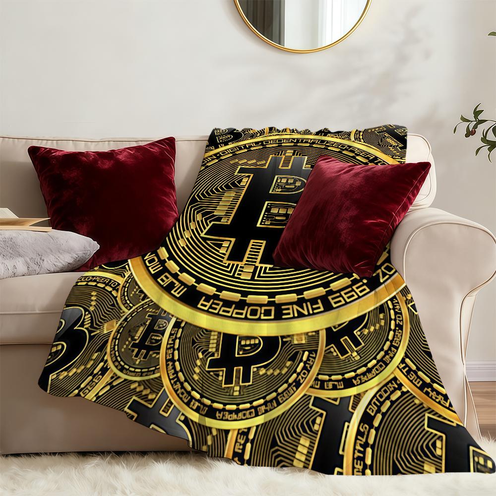Bitcoin Money Blanket Soft Warm Furry Throw Super Kids Toys Bed Sofa Car Cradle
