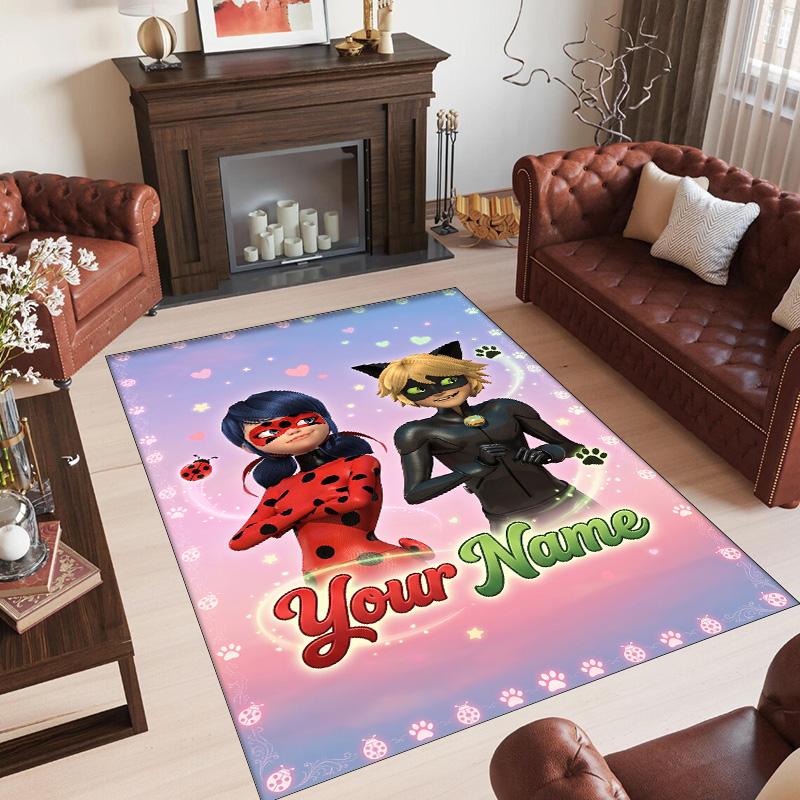 Personalized Crystal Velvet Carpet Custom Name Text,Miraculous Ladybug Anti Slip Area Rug For Home Decoration