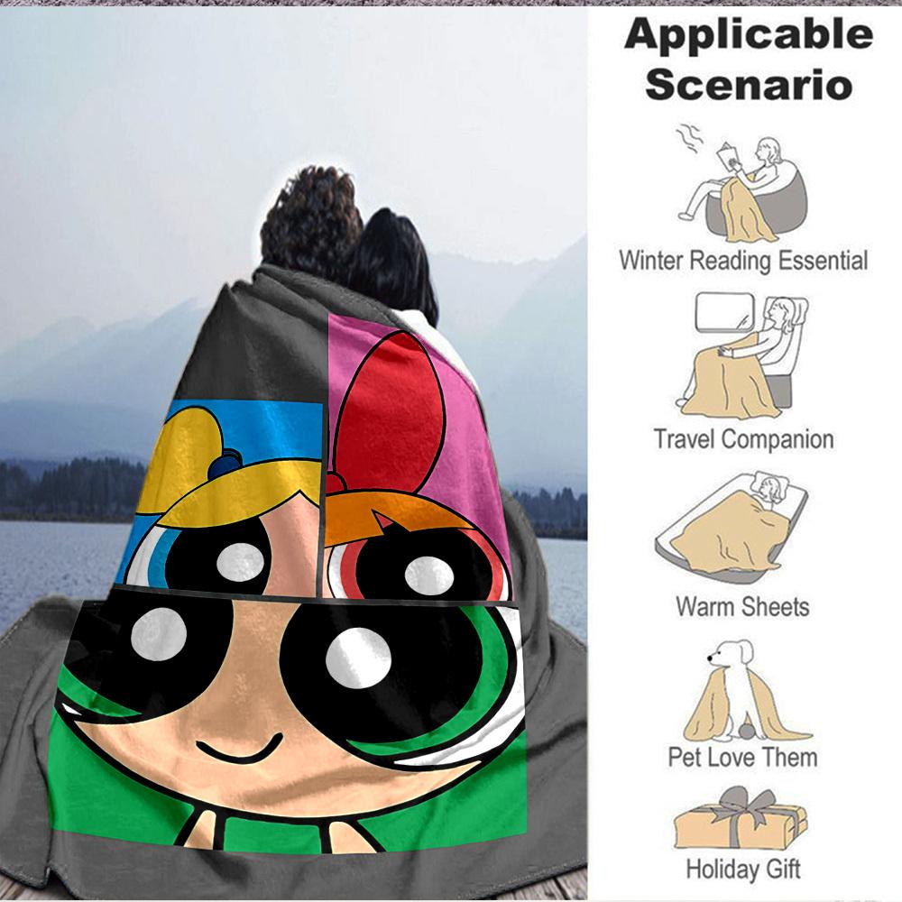 1pc Powerpuff Girls Flannel Throw Blanket Lightweight Soft Warm All Season Blanket for Sofa, Bed, Travel,L1028126