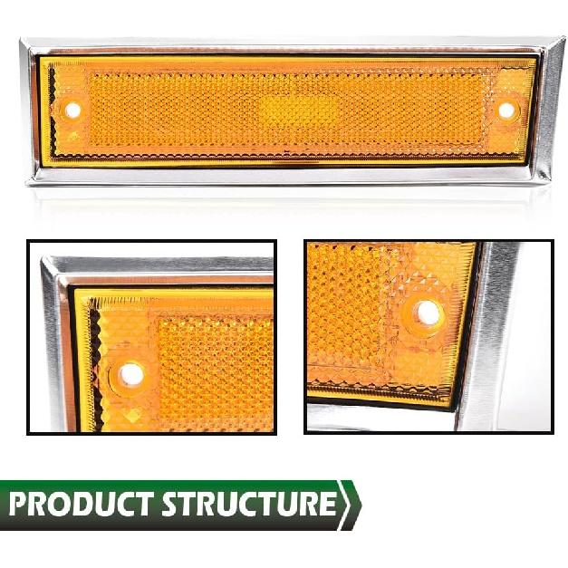 GRAND ORANGE Front Side Marker Lights Chrome Bezel Amber Lens Fit Chevy Blazer GMC Jimmy Suburban C/K R Truck 1981-1991, 915558 915557 GM2551107