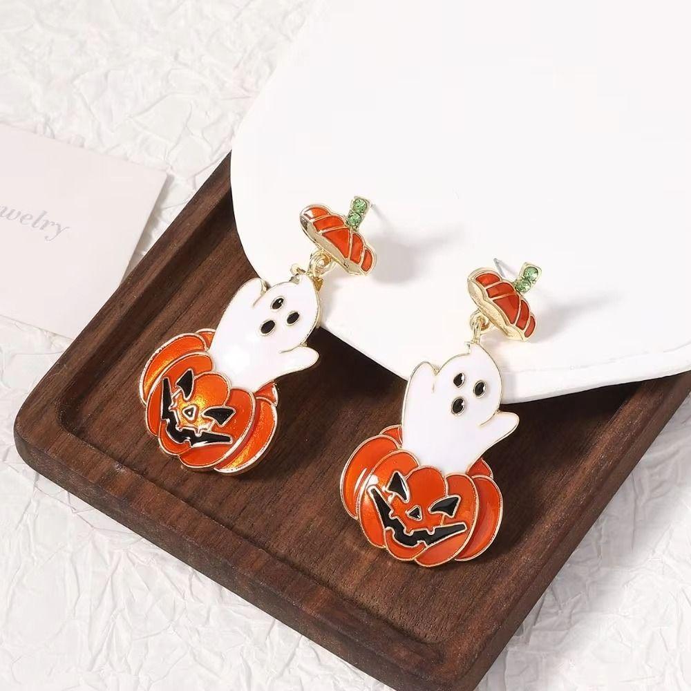 Personality Collarbone Chain Dripping Oil Vintage Earring Cute Pumpkin Ghost Necklace  Women