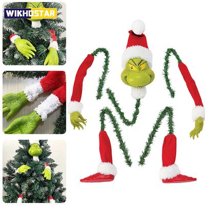 5PCS/Set Stole Stuffed Stuck Topper Garland Ornament Grinch Tree Topper Decor Xmas Elf Body Tree Decoration for Christmas Tree