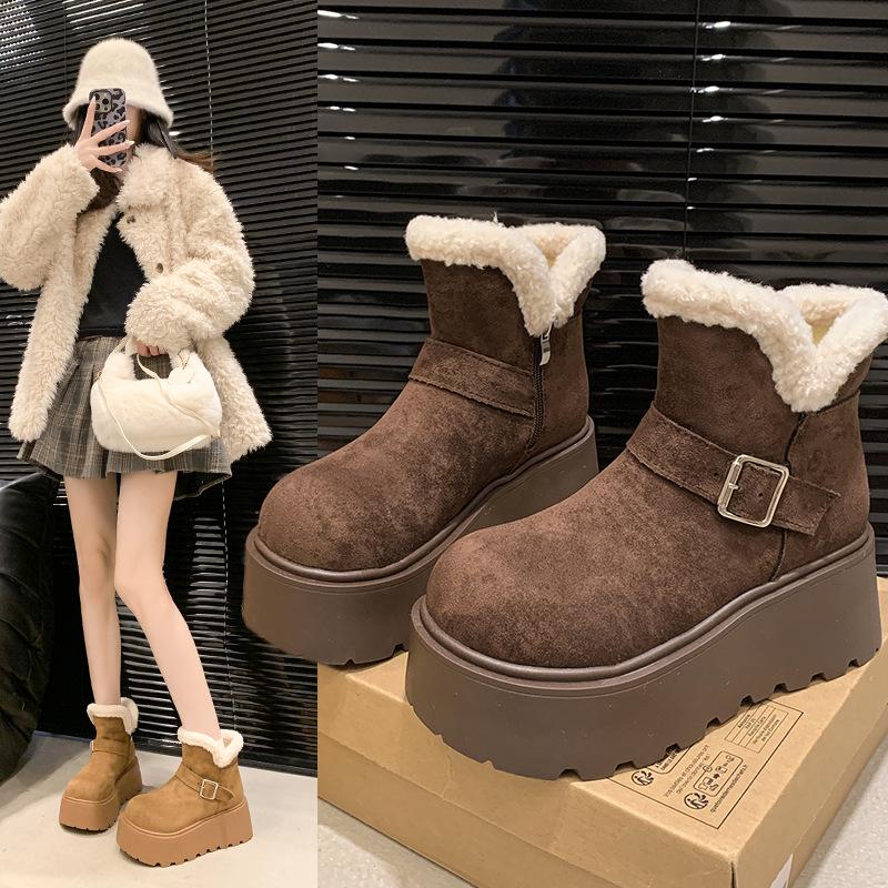 Women's thick soled plus size thickened winter warm fur one snow boots padded lining ankle boots non-slip hiking sports cotton boots