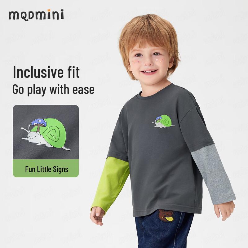 MQDMINI Boys' Dual-Color Sleeve Long-Sleeve T-Shirt