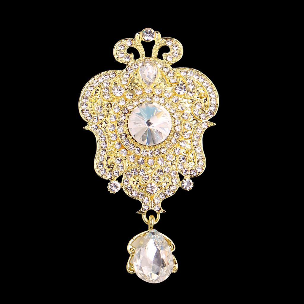 DIEZI Luxury Gold Silver Color Crystal Brooches for Women Girls Wedding Bridal Bouquet Water Drop Flower Brooch Pins Accessories