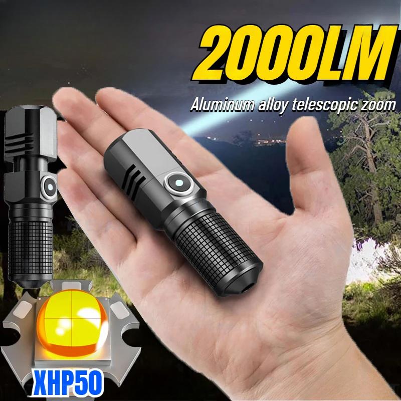 XHP50 2000LM LED Taschenlampe USB MINI Taschenlampe Wiederaufladbar Zoom Angellaterne Leistungsstarker 3 Leuchtmodi für Wandern Camping