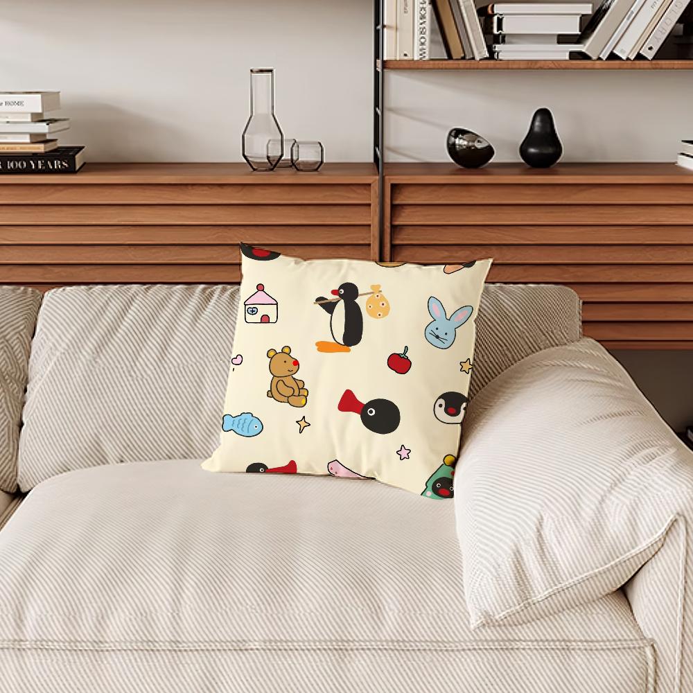 Pingu Cartoon Cute Pillow Case Sofa Living Room Bedroom Headboard Backrest Cushion Square Cushion Nap Time