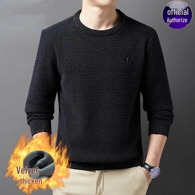 Men's 2023 Chenille Sweater: Fleece-Lined, Thickened, Round Neck, Warm Half-High Collar for Autumn/Winter.