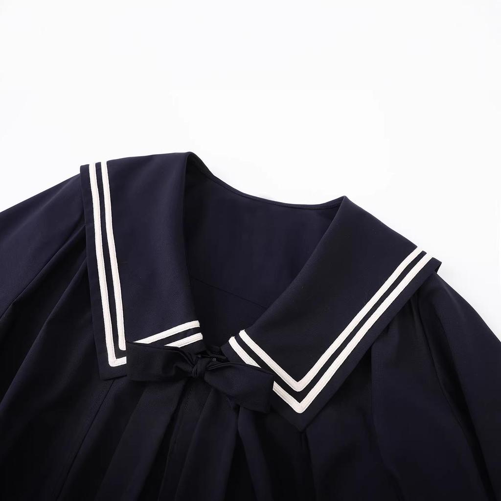 In Stock: 2026 Spring Women's Academy Style Sailor Collar Long Sleeve Shirt Dress