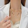 European and American Fashion Titanium Steel Double Layer Twin High-Grade Ethnic Style Stainless Steel Pearl Necklace for Women