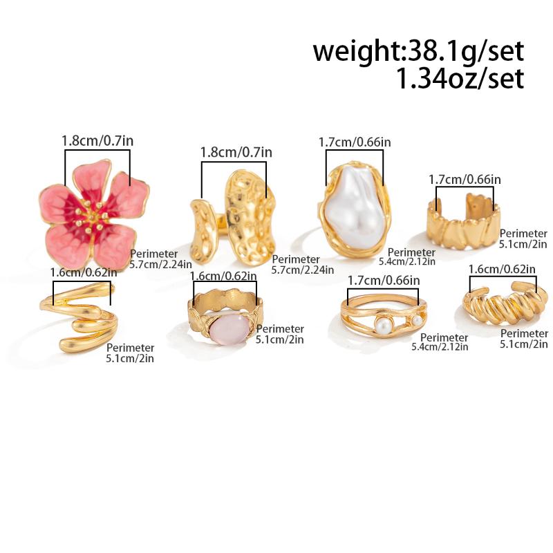 Vintage Flower Pearl Gold Plated Adjustable Ring Set for Women Open Finger Elegant Design for Gifts and Special Occasions