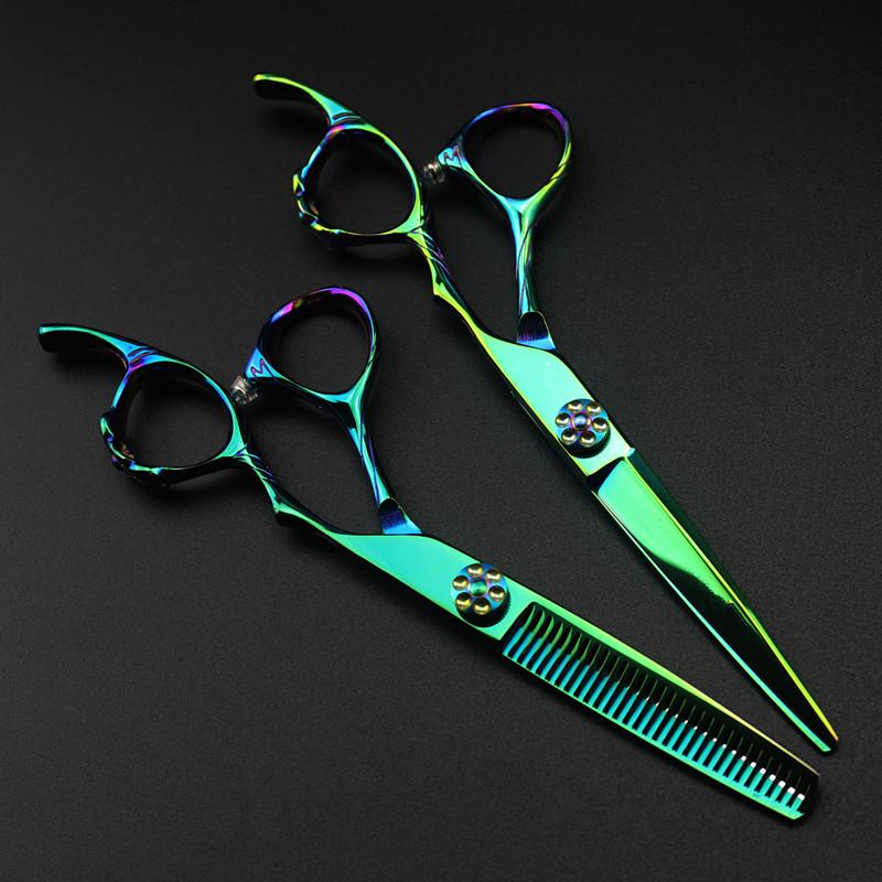 Professional 440C 6 '' Green Ring Hair Scissors Haircut Scissor Thinning Barber Makas Cutting Shears Hairdresser Scissors