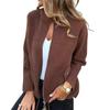 Women Woolen Coat Stand Collar Lightweight Warm Jacket Long Sleeve Solid Color Daily Wear with Pockets