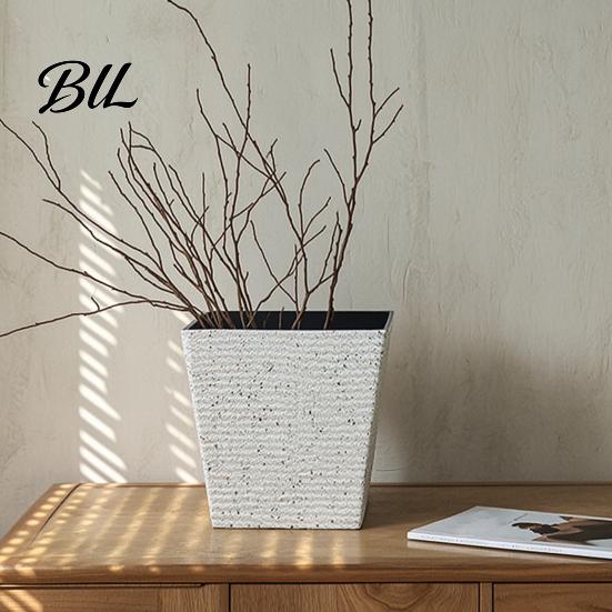 Thickened Wear Resistant Container Square Plastic Flower Pot, Stone-Look Planter with Drainage Hole, Modern Plant Pot for Indoor Outdoor Plants,
