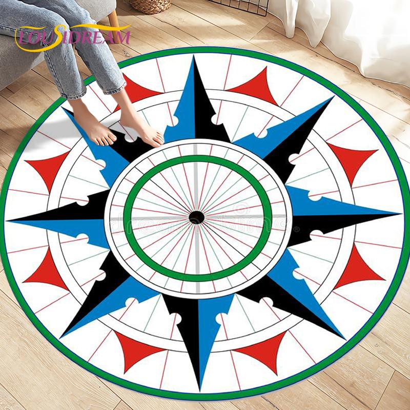 Compass Round Area Rug,Retro British Navy New World Discovery Rug,Carpets for Living Room Bedroom,Kids Play Non-slip Floor Mats