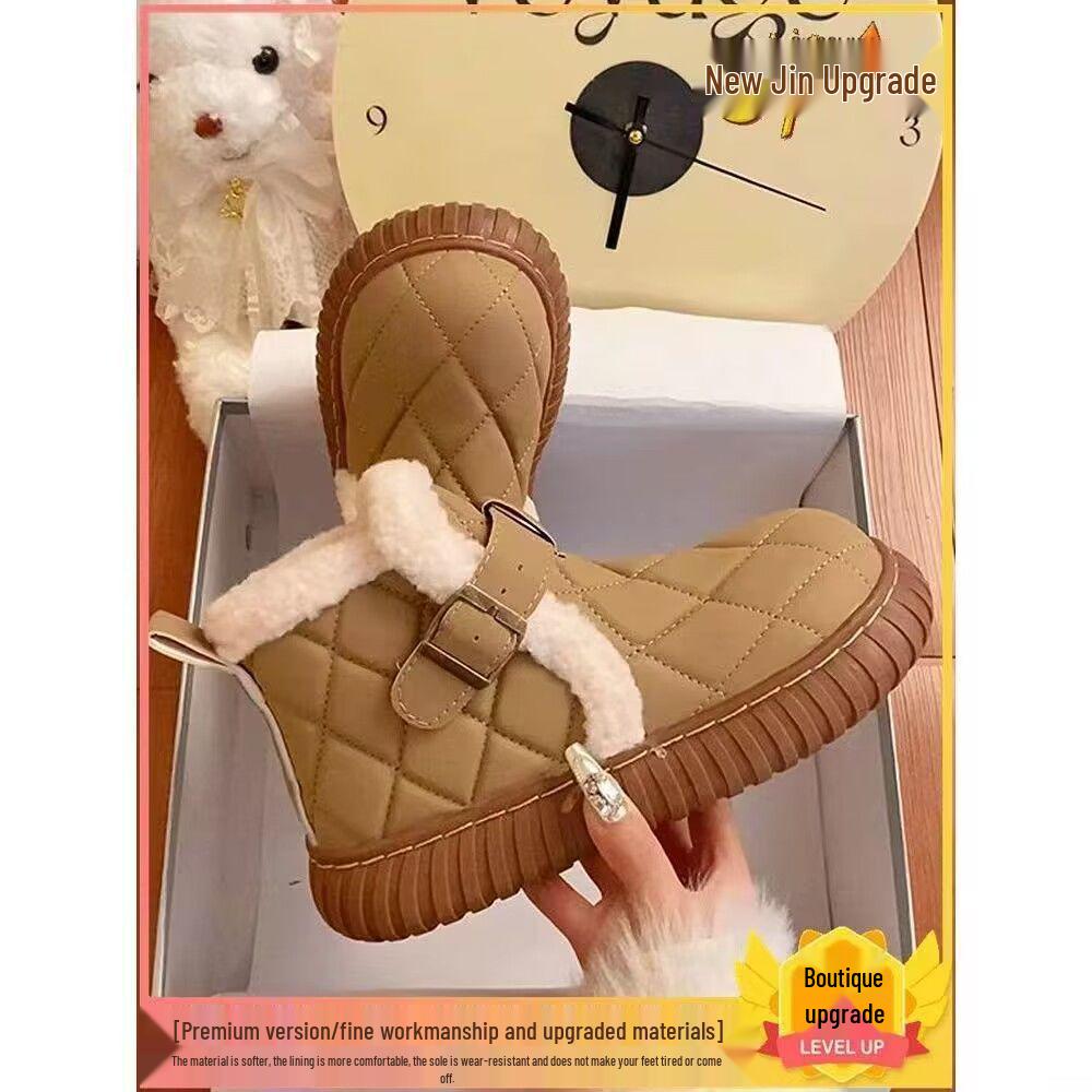 Women's Waterproof Fleece-Lined Winter Shoes - Non-Slip, Thick-Soled Cotton Footwear