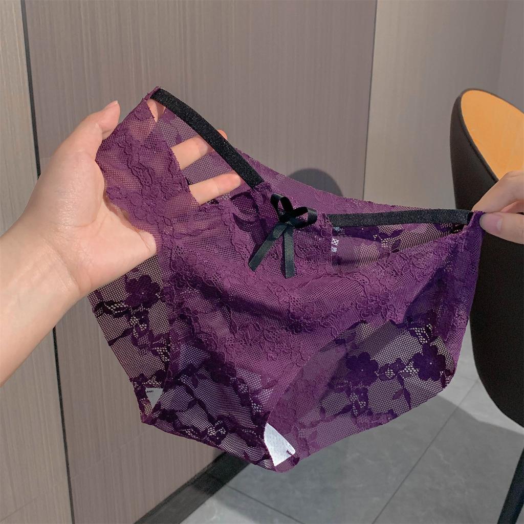 Women's New Sexy Lace Hollow Transparent Net Yarn Without Trace in The Waist Triangle Briefs