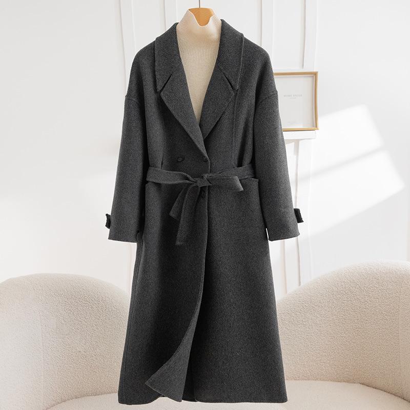 Double-Faced Wool Hepburn-Style Coat, Long, Slim Fit, 2025 Collection, Women's Fashion.