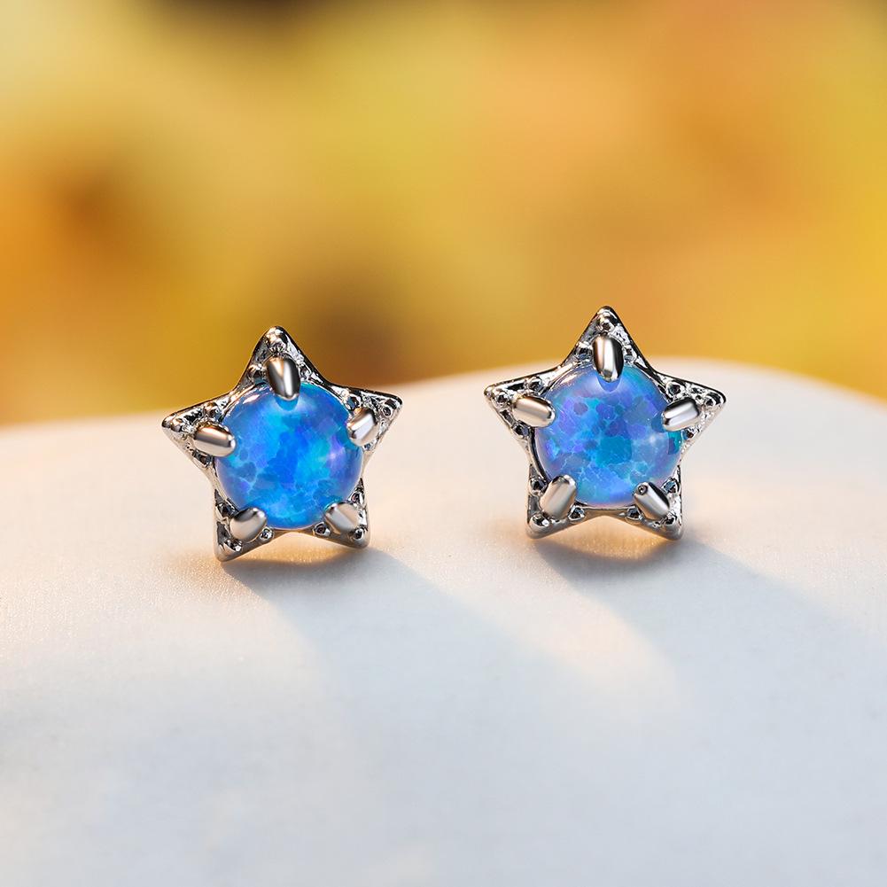 Korea Dongdaemun temperament platinum star round blue stud earrings simple design sense small earrings