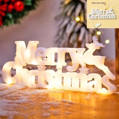LED 3D Merry Christmas Letter Marquee Light Standing Tabletop Sign Festive Holiday Party Home Decoration Ornament Decor