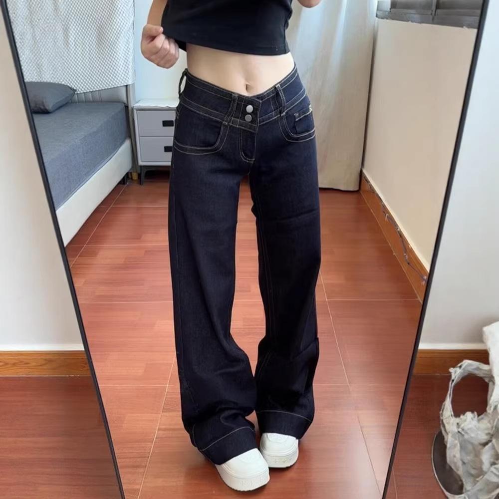 Women's Low Waist Flared Jeans Casual Denim Pants Vintage Streetwear Trousers