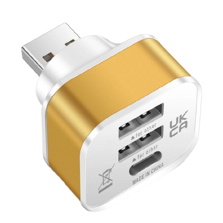

Портативний автомобільний USB-розгалужувач з 3 портами, подовжувач, багатоцільовий роз єм, заміна для телефонів, планшетів золотий