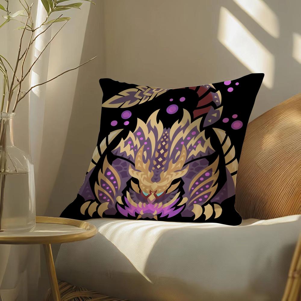 Game M-Monster Hunter Wilds Cushion Cover Soft Short Plush Pillow Cover Smooth Cozy Texture Aesthetic Cushion Case Home Decor