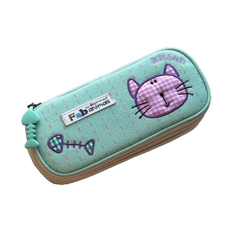 

Kawaii Kitten Dual Section Pen Pouch, Large Storage Student Pencil Box Office Stationery Holder.