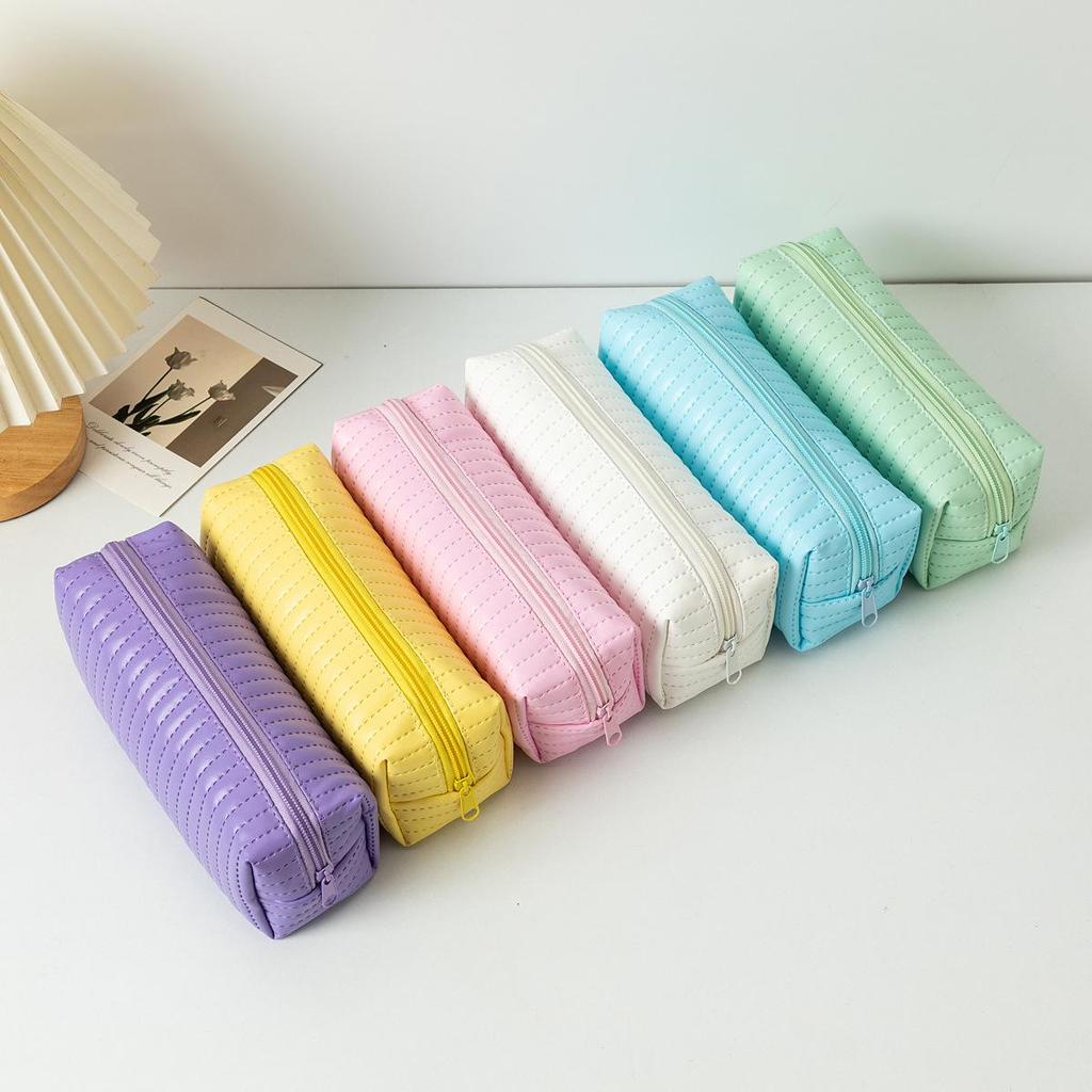Large Capacity Japanese Style Leather Pencil Case for Female Students - Candy Color