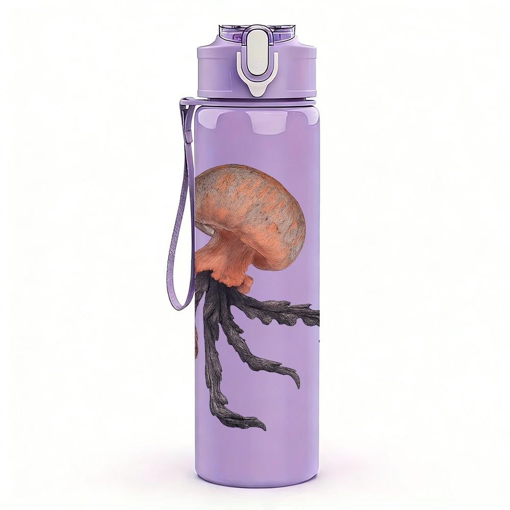 1PC Floating Jellyfish Illustration 750ml Color Plastic Sports Water Bottle Leakproof Flip Straw Lid Suitable for Sports Office Home Use