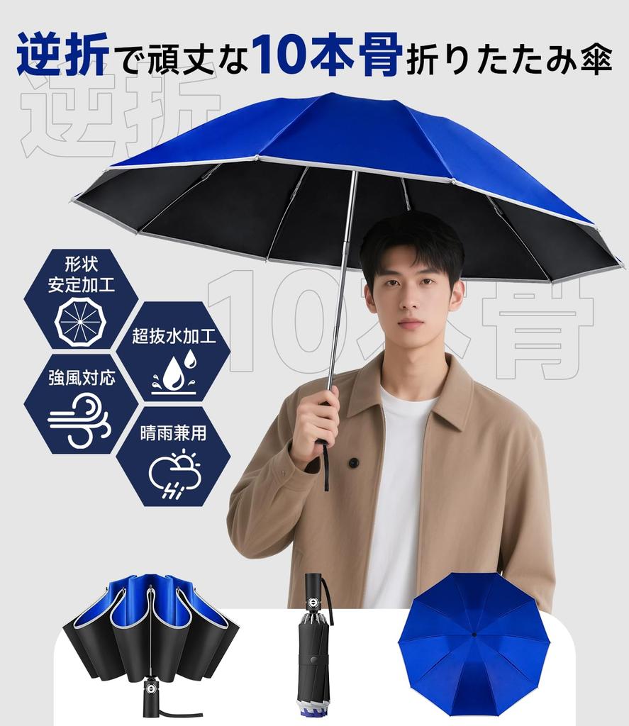 Folding Umbrella with Automatic Opening and Suitable for Both Men and Windproof and Heavy Rainproof 105cm Reflective Light Blocking and UV and Perfect