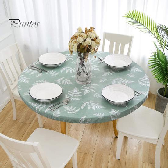 Elastiskt bordsöverdrag Nordic Style Lövtryck rund form med flanellunderlag Anti-halk Lättskött Vattentätt bordsskydd Banketter Fest
