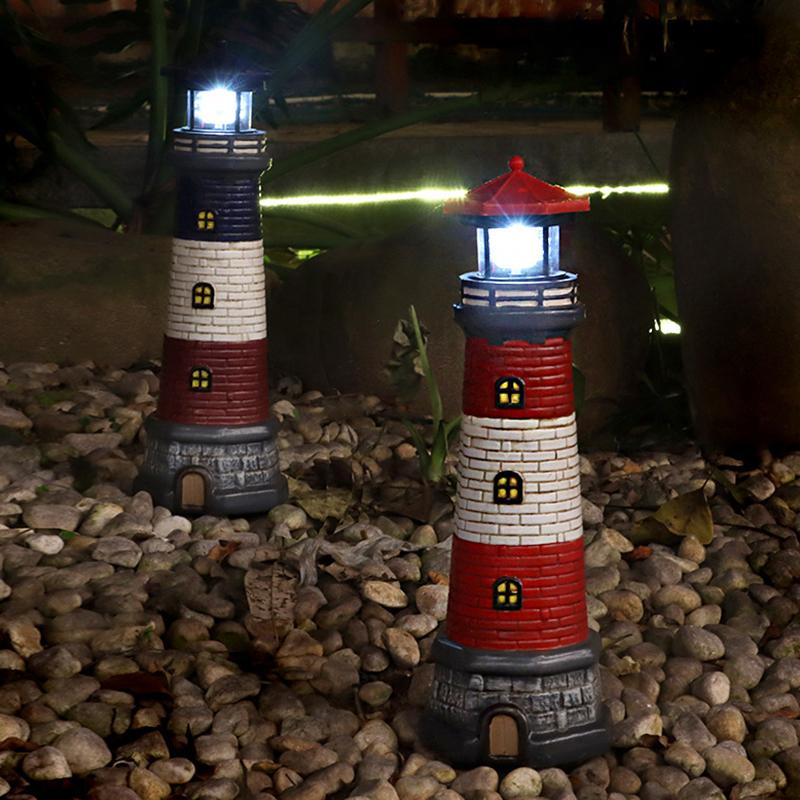 Solar Lighthouse With Rotating Led Lights, Waterproof Lighthouse Lamp, Decorative Garden Statues Outdoor For Garden Yard Pathway