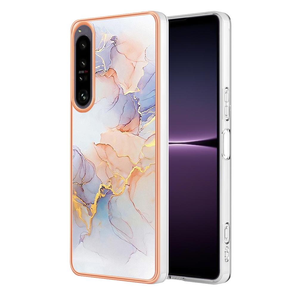 Phone Cover for Sony Xperia 1 IV 5G,YB IMD Series-1 Marble Floral Pattern IMD IML TPU Phone Case