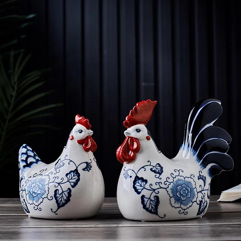 Home Decoration Accessories Chinese Style Creative Zodiac Chicken Ceramic Handicraft  Living Room Desktop Ceramic Ornaments